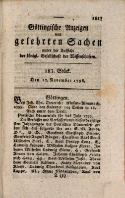 Göttingische Anzeigen von gelehrten Sachen (Göttingische Zeitungen von gelehrten Sachen) Samstag 17. November 1798