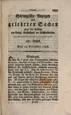 Göttingische Anzeigen von gelehrten Sachen (Göttingische Zeitungen von gelehrten Sachen) Samstag 24. November 1798