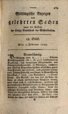 Göttingische Anzeigen von gelehrten Sachen (Göttingische Zeitungen von gelehrten Sachen) Samstag 2. Februar 1799