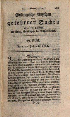 Göttingische Anzeigen von gelehrten Sachen (Göttingische Zeitungen von gelehrten Sachen) Donnerstag 21. Februar 1799