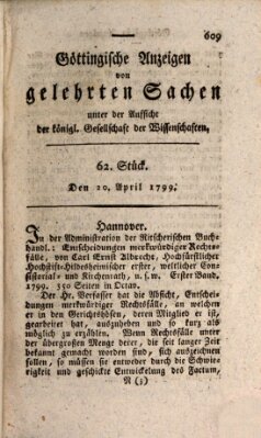 Göttingische Anzeigen von gelehrten Sachen (Göttingische Zeitungen von gelehrten Sachen) Samstag 20. April 1799