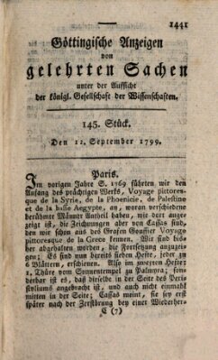 Göttingische Anzeigen von gelehrten Sachen (Göttingische Zeitungen von gelehrten Sachen) Donnerstag 12. September 1799