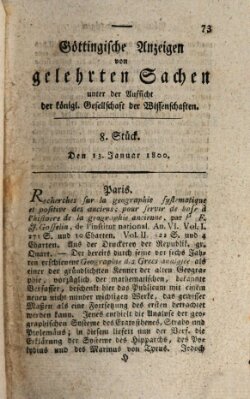 Göttingische Anzeigen von gelehrten Sachen (Göttingische Zeitungen von gelehrten Sachen) Montag 13. Januar 1800