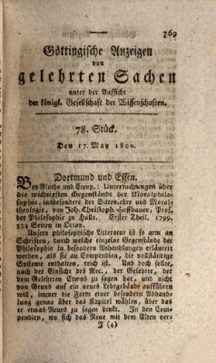 Göttingische Anzeigen von gelehrten Sachen (Göttingische Zeitungen von gelehrten Sachen) Samstag 17. Mai 1800