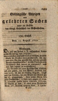 Göttingische Anzeigen von gelehrten Sachen (Göttingische Zeitungen von gelehrten Sachen) Montag 25. August 1800