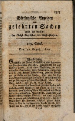 Göttingische Anzeigen von gelehrten Sachen (Göttingische Zeitungen von gelehrten Sachen) Samstag 30. August 1800