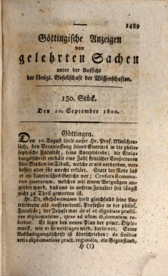 Göttingische Anzeigen von gelehrten Sachen (Göttingische Zeitungen von gelehrten Sachen) Samstag 20. September 1800