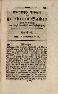 Göttingische Anzeigen von gelehrten Sachen (Göttingische Zeitungen von gelehrten Sachen) Donnerstag 27. November 1800