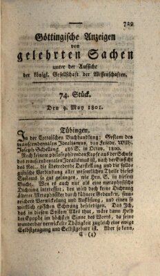 Göttingische Anzeigen von gelehrten Sachen (Göttingische Zeitungen von gelehrten Sachen) Samstag 9. Mai 1801