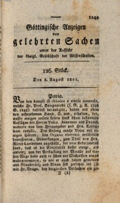 Göttingische Anzeigen von gelehrten Sachen (Göttingische Zeitungen von gelehrten Sachen) Samstag 8. August 1801