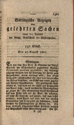 Göttingische Anzeigen von gelehrten Sachen (Göttingische Zeitungen von gelehrten Sachen) Donnerstag 27. August 1801