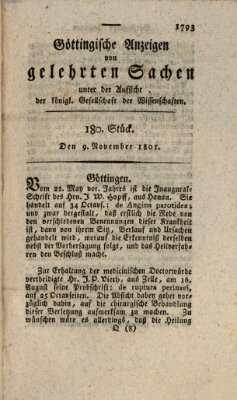 Göttingische Anzeigen von gelehrten Sachen (Göttingische Zeitungen von gelehrten Sachen) Montag 9. November 1801