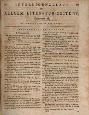 Allgemeine Literatur-Zeitung (Literarisches Zentralblatt für Deutschland) Mittwoch 13. April 1791