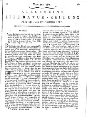Allgemeine Literatur-Zeitung (Literarisches Zentralblatt für Deutschland) Freitag 9. November 1787