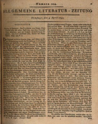 Allgemeine Literatur-Zeitung (Literarisches Zentralblatt für Deutschland) Montag 4. April 1791