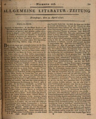 Allgemeine Literatur-Zeitung (Literarisches Zentralblatt für Deutschland) Dienstag 19. April 1791