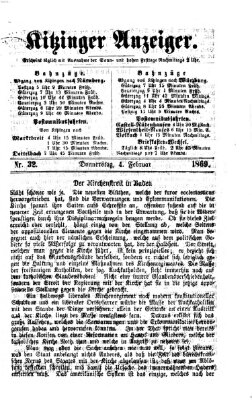 Kitzinger Anzeiger Donnerstag 4. Februar 1869