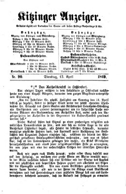 Kitzinger Anzeiger Dienstag 13. April 1869