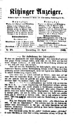 Kitzinger Anzeiger Donnerstag 22. April 1869