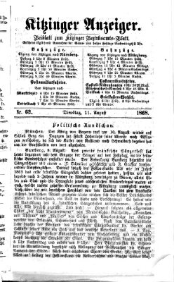 Kitzinger Anzeiger Dienstag 11. August 1868