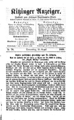 Kitzinger Anzeiger Donnerstag 20. August 1868