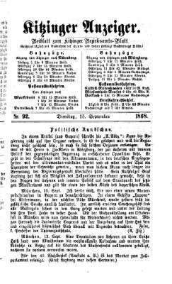 Kitzinger Anzeiger Dienstag 15. September 1868