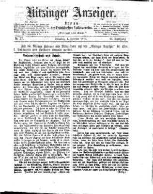 Kitzinger Anzeiger Dienstag 1. Februar 1870