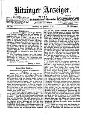 Kitzinger Anzeiger Mittwoch 16. Februar 1870