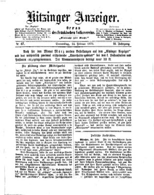 Kitzinger Anzeiger Donnerstag 24. Februar 1870