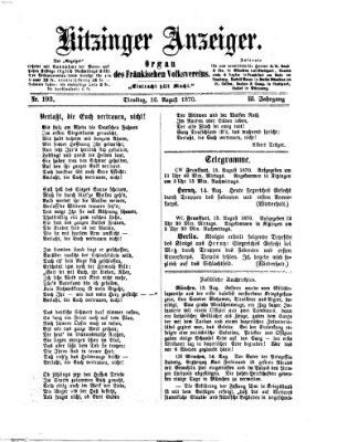 Kitzinger Anzeiger Dienstag 16. August 1870
