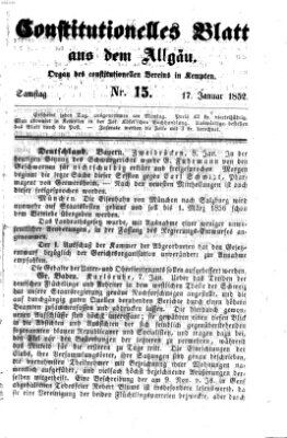 Allgäuer Zeitung Samstag 17. Januar 1852
