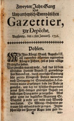 Der europäische Gazettier (Der europäische Postilion) Sonntag 15. Januar 1736