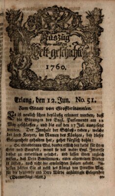 Auszug der neuesten Weltgeschichte (Erlanger Real-Zeitung) Donnerstag 12. Juni 1760