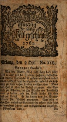Auszug der neuesten Weltgeschichte (Erlanger Real-Zeitung) Samstag 3. Oktober 1761
