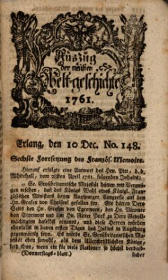 Auszug der neuesten Weltgeschichte (Erlanger Real-Zeitung) Donnerstag 10. Dezember 1761