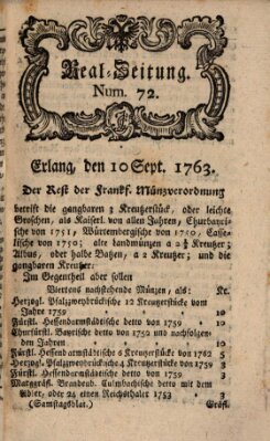 Real-Zeitung aufs Jahr ... das ist Auszug der neuesten Weltgeschichte (Erlanger Real-Zeitung) Samstag 10. September 1763
