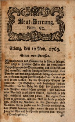 Real-Zeitung aufs Jahr ... das ist Auszug der neuesten Weltgeschichte (Erlanger Real-Zeitung) Samstag 12. November 1763