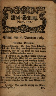 Real-Zeitung aufs Jahr ... das ist Auszug der neuesten Weltgeschichte (Erlanger Real-Zeitung) Samstag 22. Dezember 1764