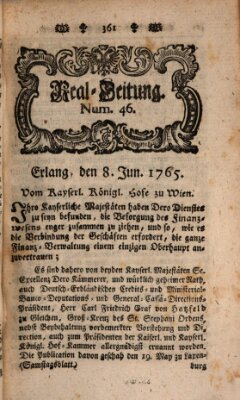 Real-Zeitung aufs Jahr ... das ist Auszug der neuesten Weltgeschichte (Erlanger Real-Zeitung) Samstag 8. Juni 1765