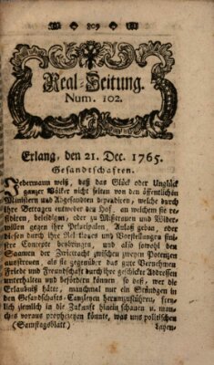 Real-Zeitung aufs Jahr ... das ist Auszug der neuesten Weltgeschichte (Erlanger Real-Zeitung) Samstag 21. Dezember 1765