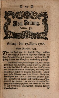 Real-Zeitung aufs Jahr ... das ist Auszug der neuesten Weltgeschichte (Erlanger Real-Zeitung) Samstag 19. April 1766