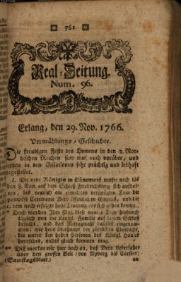 Real-Zeitung aufs Jahr ... das ist Auszug der neuesten Weltgeschichte (Erlanger Real-Zeitung) Samstag 29. November 1766