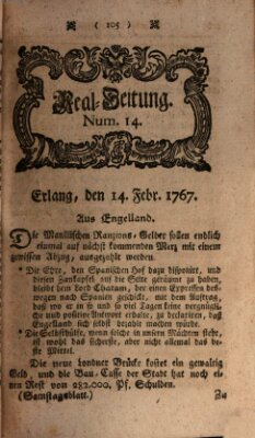 Real-Zeitung aufs Jahr ... das ist Auszug der neuesten Weltgeschichte (Erlanger Real-Zeitung) Samstag 14. Februar 1767