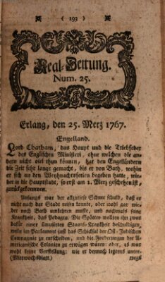 Real-Zeitung aufs Jahr ... das ist Auszug der neuesten Weltgeschichte (Erlanger Real-Zeitung) Mittwoch 25. März 1767
