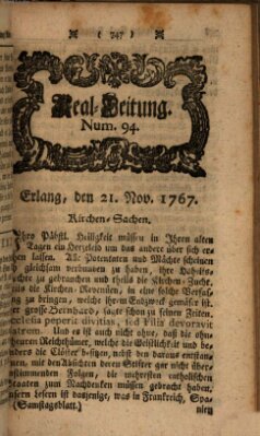Real-Zeitung aufs Jahr ... das ist Auszug der neuesten Weltgeschichte (Erlanger Real-Zeitung) Samstag 21. November 1767