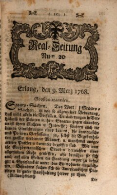 Real-Zeitung aufs Jahr ... das ist Auszug der neuesten Weltgeschichte (Erlanger Real-Zeitung) Mittwoch 9. März 1768