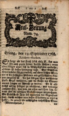 Real-Zeitung aufs Jahr ... das ist Auszug der neuesten Weltgeschichte (Erlanger Real-Zeitung) Mittwoch 14. September 1768