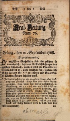 Real-Zeitung aufs Jahr ... das ist Auszug der neuesten Weltgeschichte (Erlanger Real-Zeitung) Mittwoch 21. September 1768