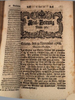 Real-Zeitung aufs Jahr ... das ist Auszug der neuesten Weltgeschichte (Erlanger Real-Zeitung) Mittwoch 9. November 1768