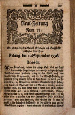 Real-Zeitung (Erlanger Real-Zeitung) Dienstag 10. September 1776